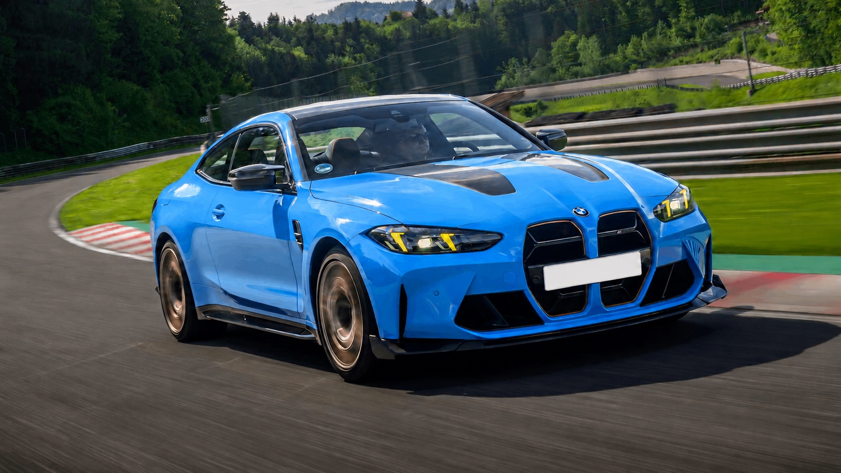 Blue sports car on a race circuit